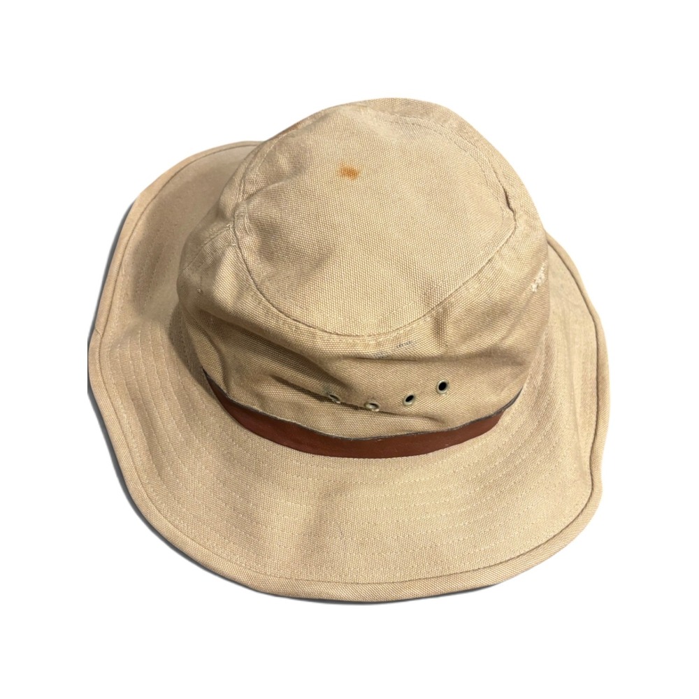 Vintage Quaker Marine Supply Tan Canvas Sun Hat Leather Band New England Sailing